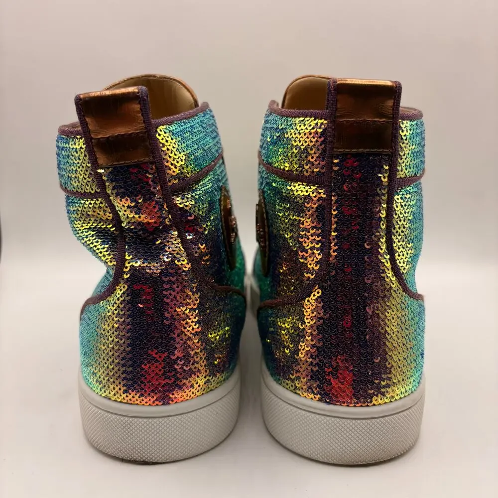 CHRISTIAN LOUBOUTIN Louis Orlato High Top Sneaker Sequin Rainbow Sz 43.5 $2200
